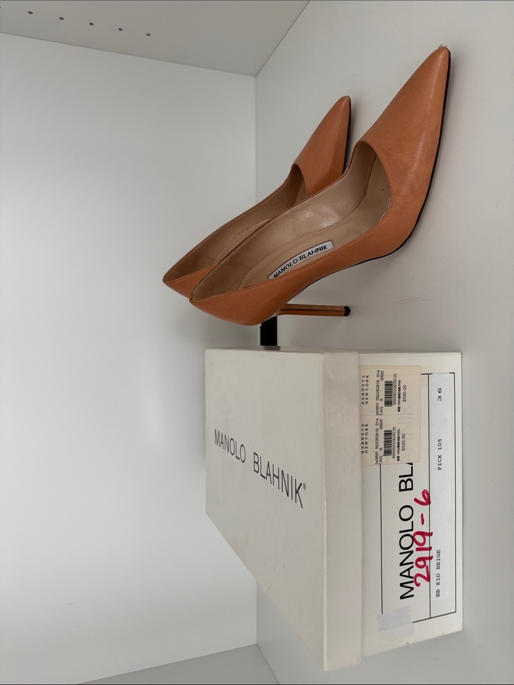 Manolo Blahnik Cognac Leather Pointed-Toe Pumps
